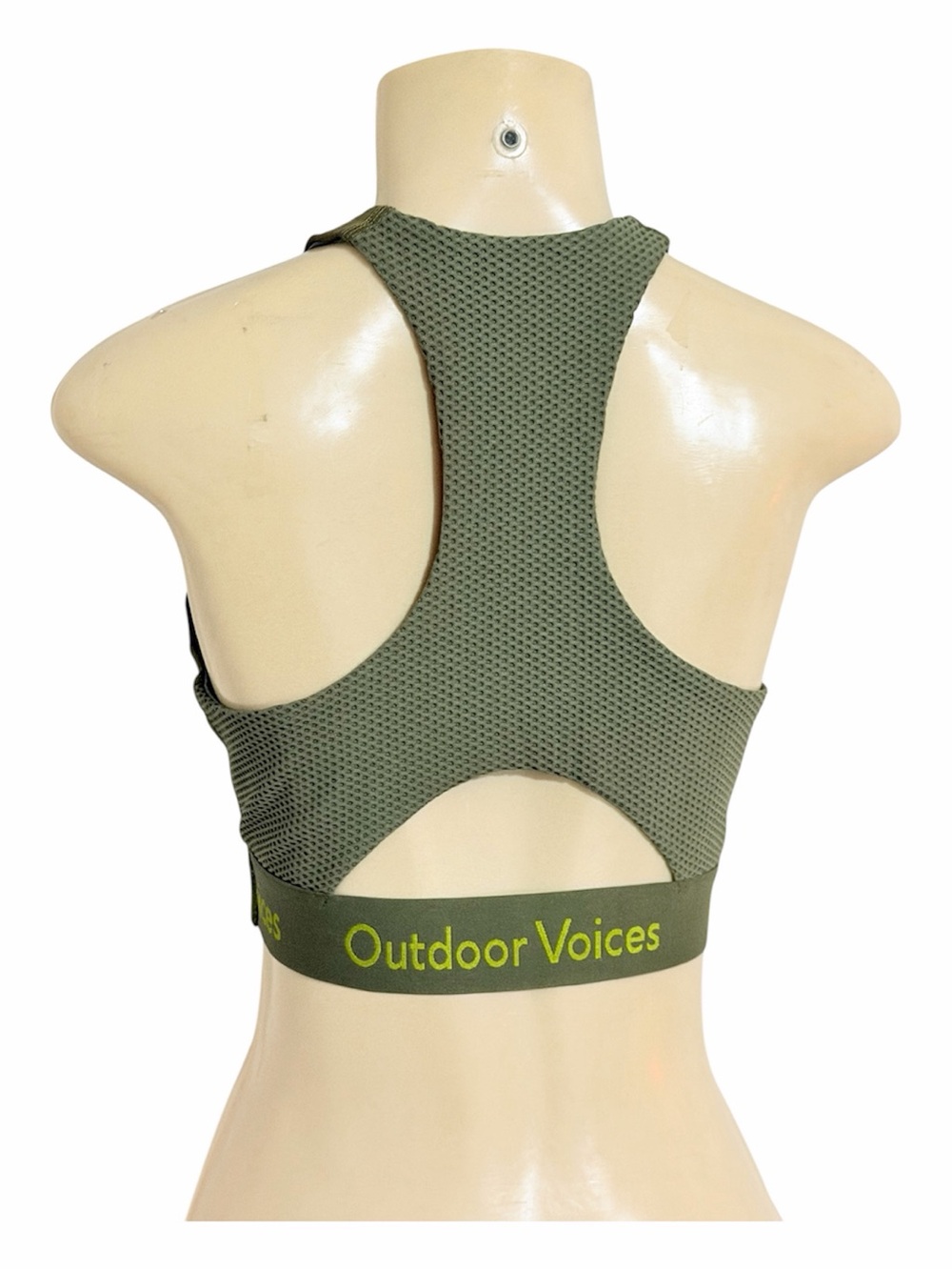 Outdoor Voices doing things green mesh open back logo racerback sports bra M